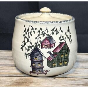 Home & Garden Party Birdhouse Cookie Jar Stoneware Beige Farmhouse USA 1999